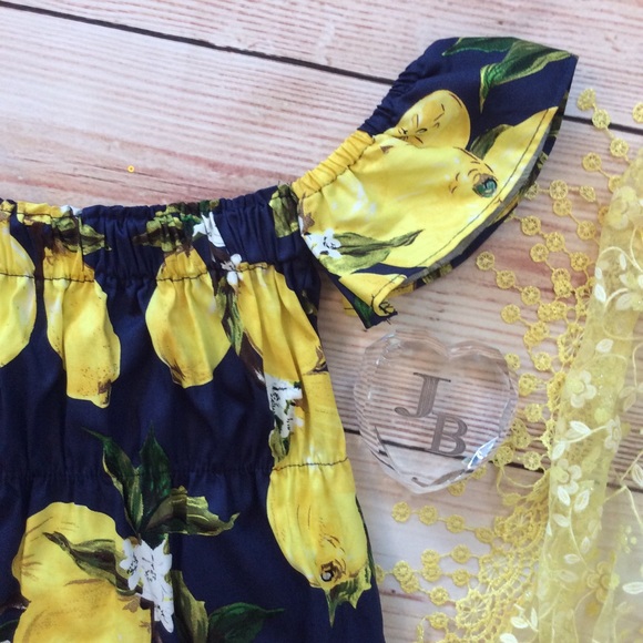 Boutique Baby Girl Navy & Lemon Romper - Picture 2 of 4